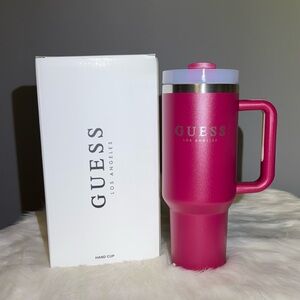 New Guess Fuchsia Travel cup w/ straw